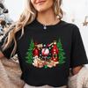 Lumières de Noël Verre à Vin Rouge T-shirt Femme Mode Fête de Noël Tops Harajuku Esthétique Décontractée Hauts de Fête pour Femmes