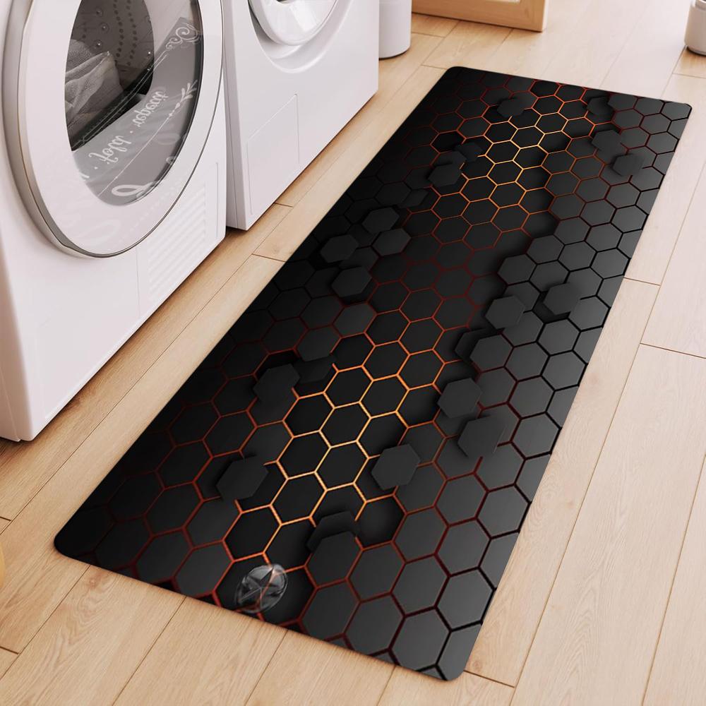Honeycomb Hexagon Pattern Carpet Mat Rug Living Room Home Decoration 3D Geometric Floor Mat Gold Line Modern Design
