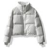 Parka scurtă de iarnă caldă pentru femei, jachetă pufă din piele artificială, cu fermoar, cu mânecă lungă