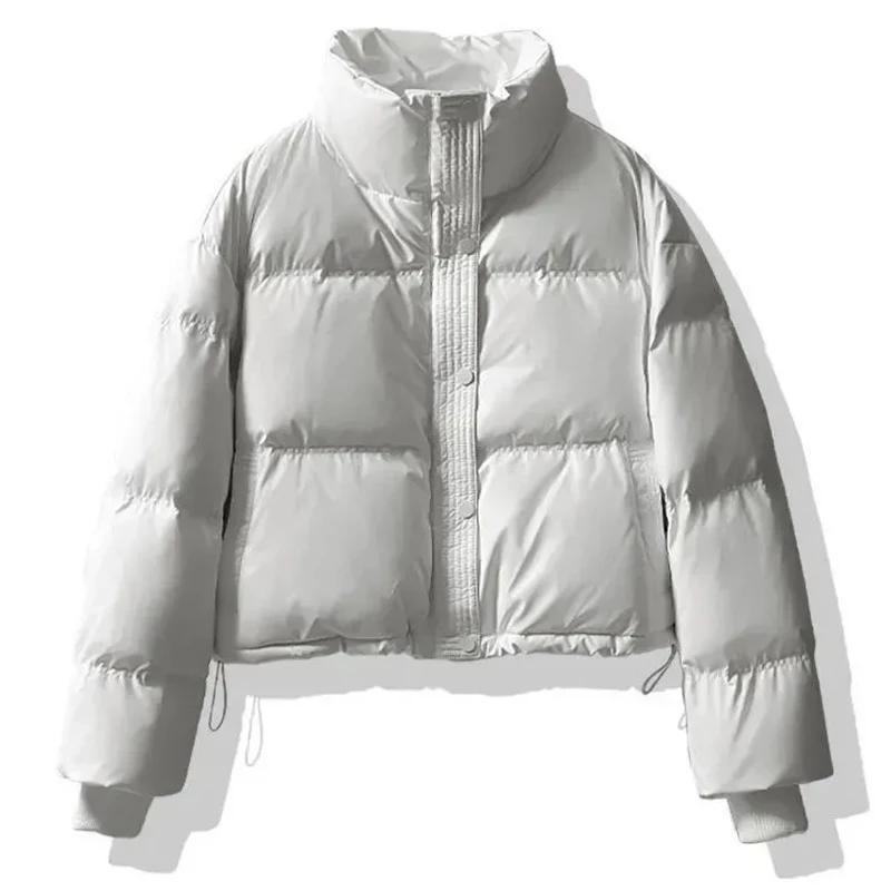 Parka scurtă de iarnă caldă pentru femei, jachetă pufă din piele artificială, cu fermoar, cu mânecă lungă