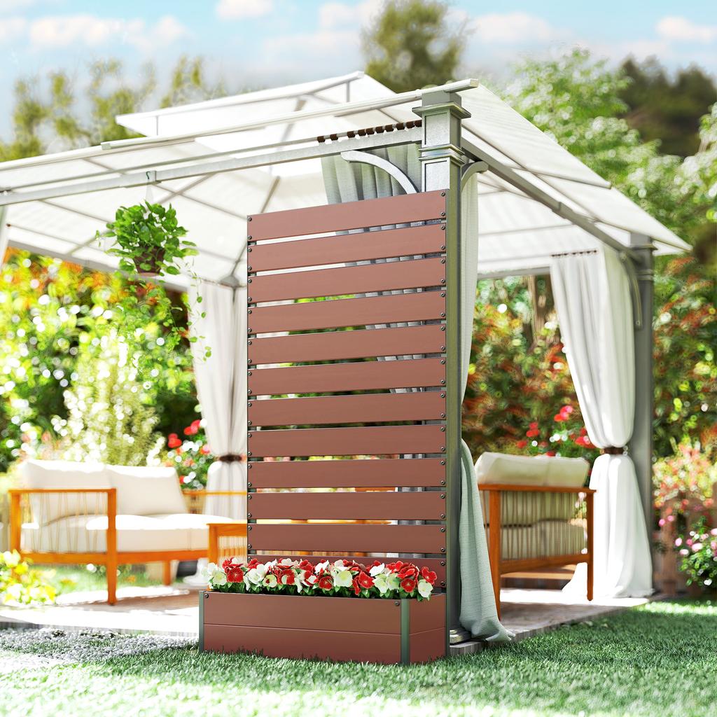 Raised Bed for Garden, Planter with Trellis for Climbing Plants, Vines, Planter Box with Drainage Gap, Light Brown