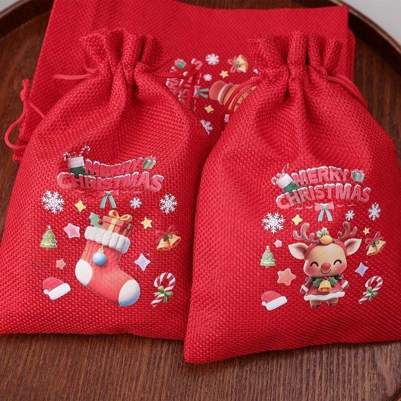 1/10x Christmas Burlap Drawstring Gift Bags Small Gift Storage Packaging Bundle Pocket Kids Pouch Xmas Party Favors Decoration