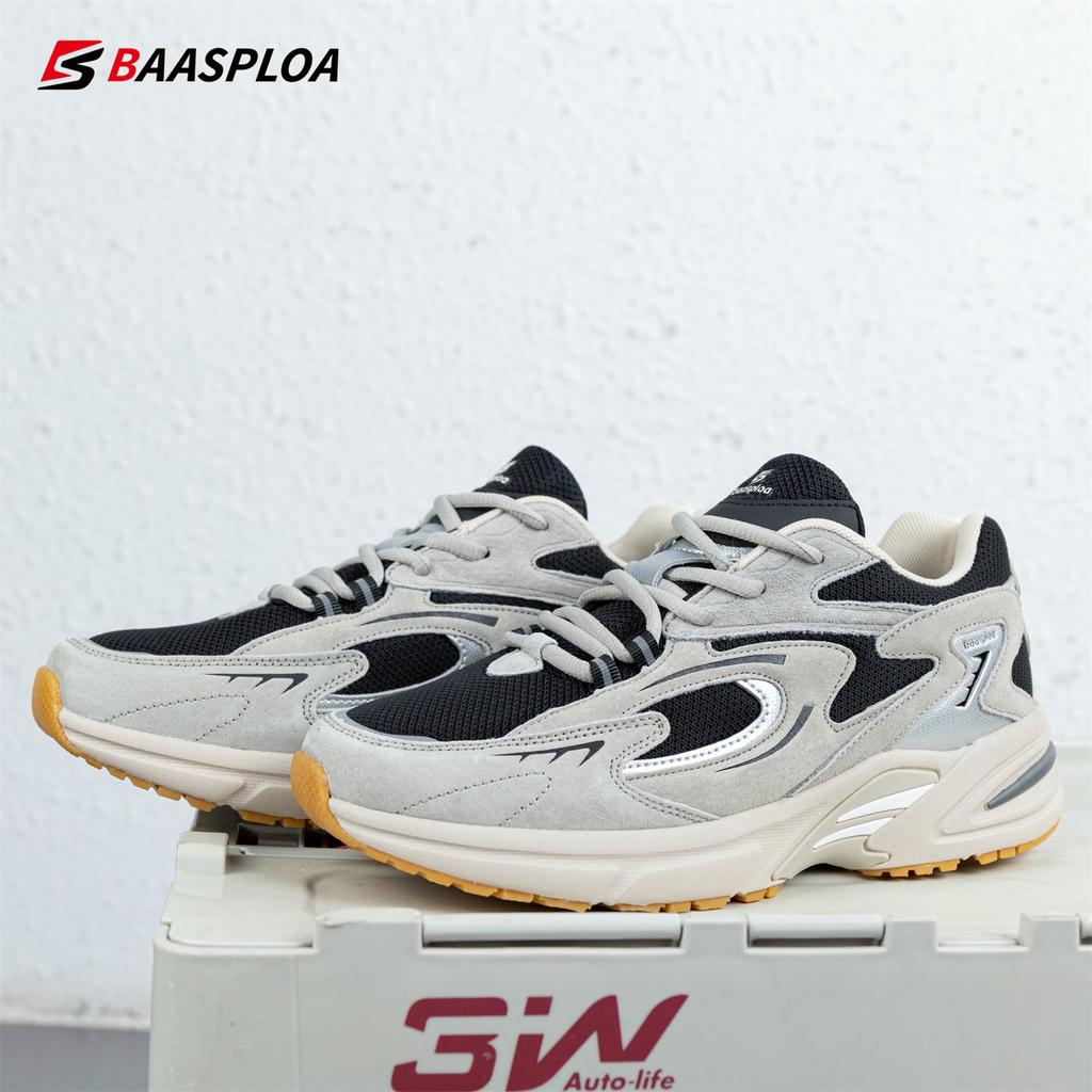 Men's Running Shoes Leather + Mesh Breathable Non-Slip Men's Outdoor Wear Sports Lightweight Running Basketball Shoes