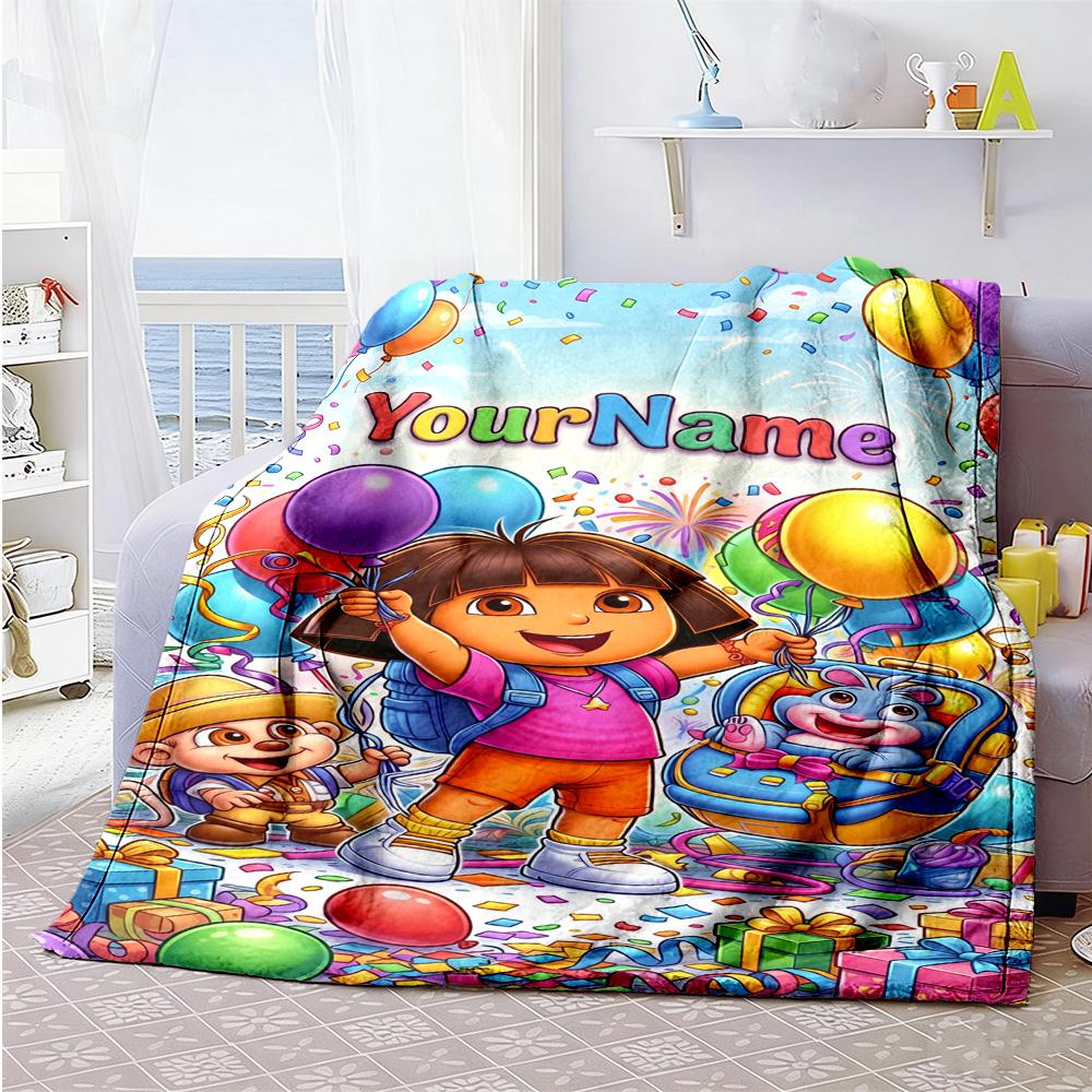 Dora Explorer Personalized Text Blanket Lightweight Customizable Blanket Durable Comfort Suitable for Seaside Livingroom Living Room Office