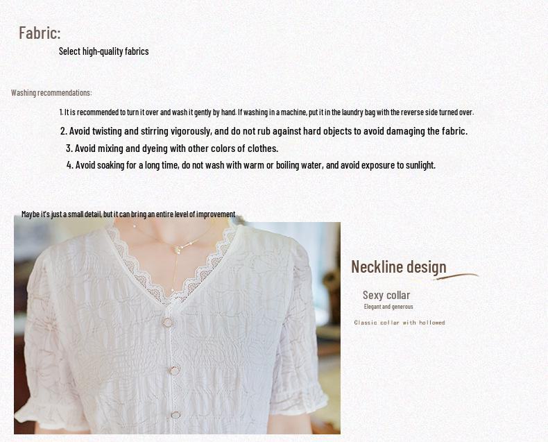 2024 Summer White Slim V-Neck Fairy Lace Dress – Mid-Length, Flattering Fit