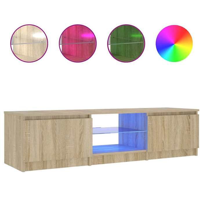 vidaXL Meuble TV avec lumières LED Chêne fumé 140x40x36 cm, support TV, armoire média, armoire hifi, unité TV, unité média 822681