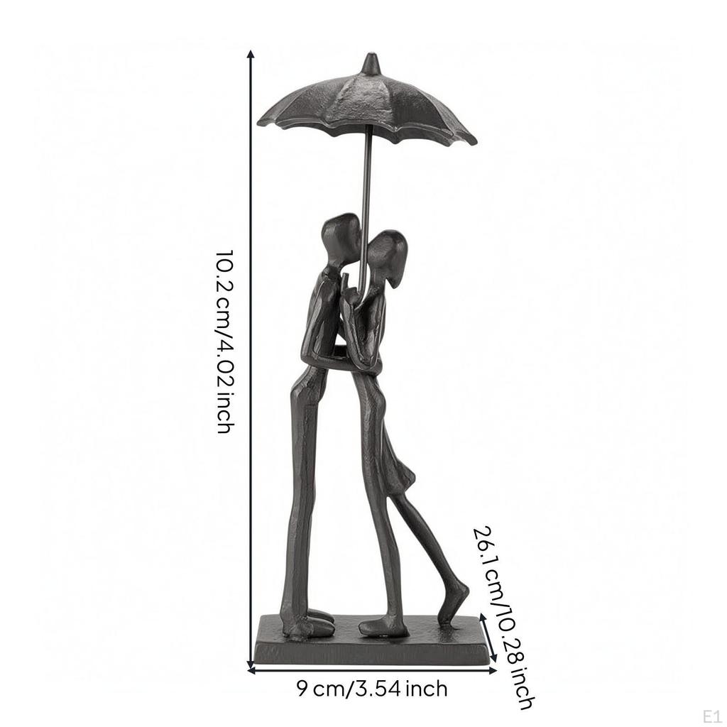 Figurina in Ghisa Coppia in Metallo Nero Scultura Autoportante per Coppie Ombrello