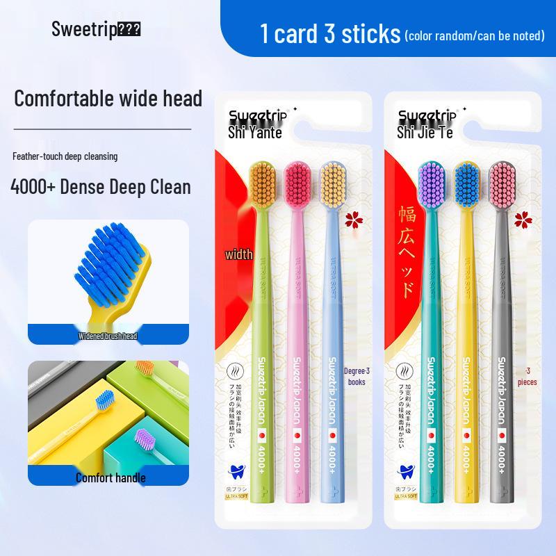 Japanese Brand Dopamine Adult Wide Head Soft Bristle Toothbrush - 3 Pack for Couples