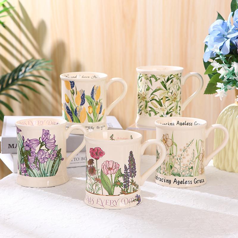 Fioletowy Dzwonek Retro Filiżanka Ceramiczna Kubek Domowy Kubek do Wody Kwiat Ślub Para Urodzinowy Prezent Pamiątka