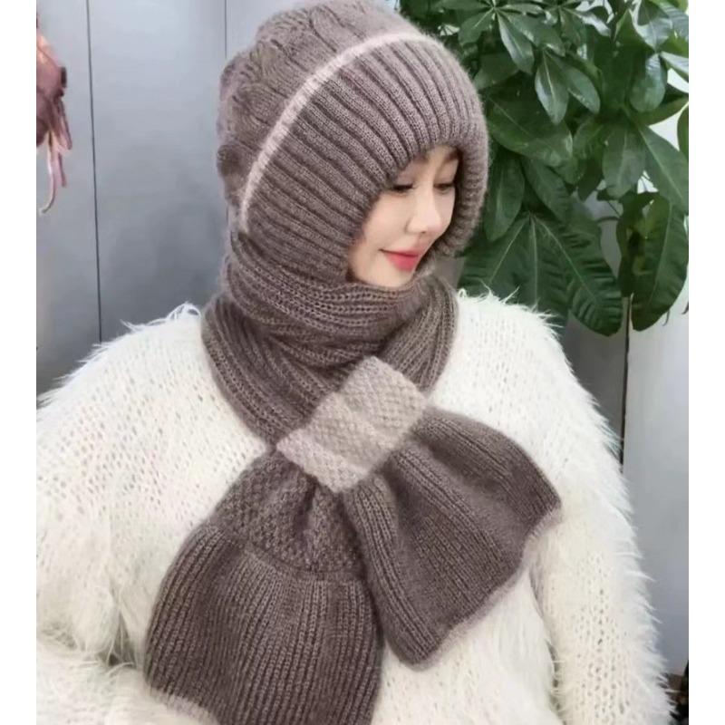 Autumn and Winter Squirrel Velvet Warm Women's Wool Hat Versatile Snow Hat Cold Winter Hat Scarf Integrated Knitted Hat