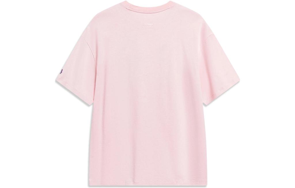 Li Ning Sports Fashion Collection T Shirts Women's Pink Crew Neck Moderate Straight Fit AHST564-3