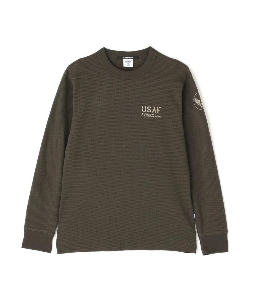 AVIREX HONEYCOMB WAFFLE USAF L/S T-SHIRT 783-5230030 charcoal 2XL