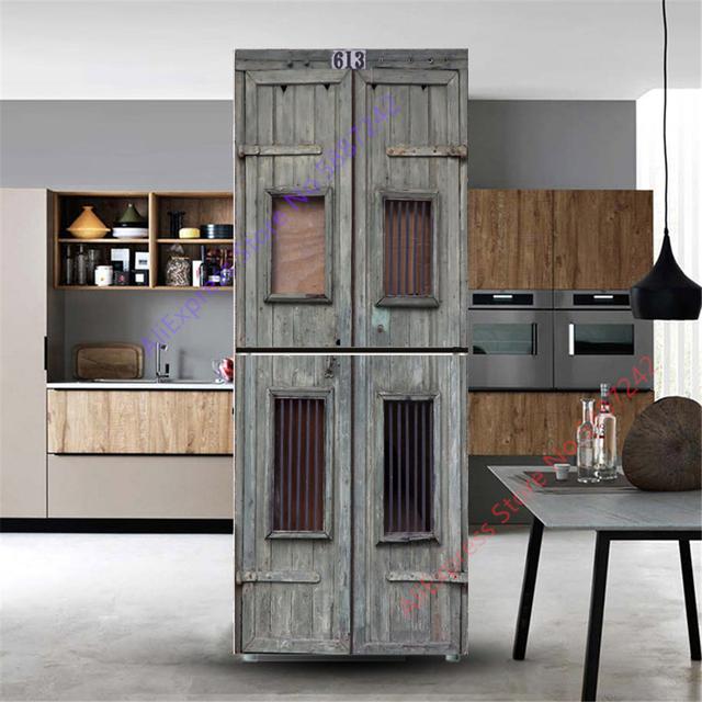 

3d деревянная наклейка на холодильник, виниловая наклейка на холодильник, дверная крышка, полностью самоклеящиеся обои, декоративная пленка для морозильной камеры, пленка на заказ 60x180cm(1pcs)