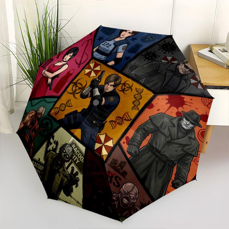 1 PC Automatic Folding Umbrella - Resident Evil Pattern Portable Foldable Design With 8 Ribs Christmas Birthday Gifts