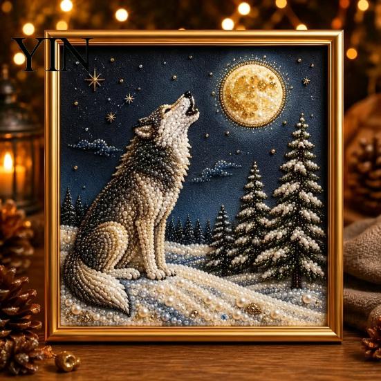 Unique DIY Christmas Decor Faux Pearl Art Kit, Winter Scene Painting Artistic Bead Kits 3D Sparkling Animal Wall Craft Kit for Adults, Holiday