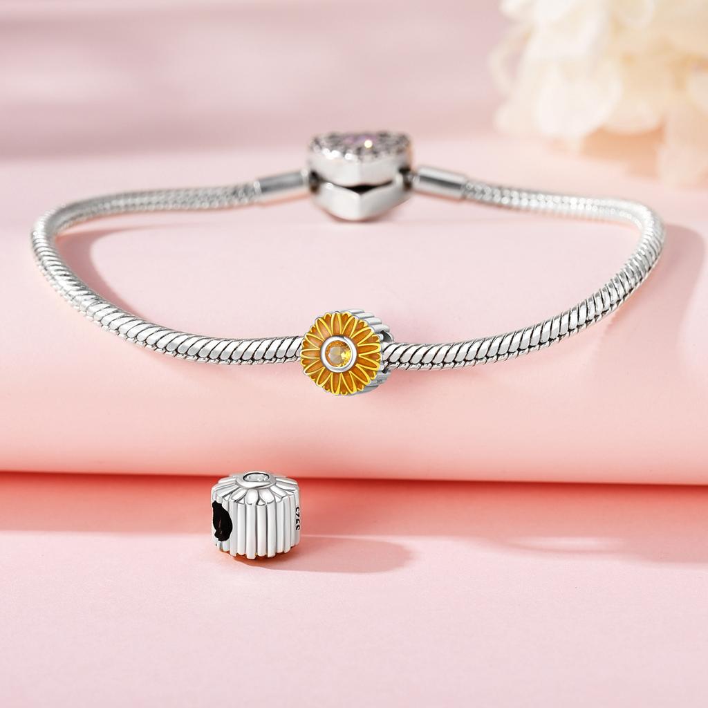 Bead Charms Copper Charm Bead Charms Authentic Yellow Daisy Plant Bead Charms Compatible With Bracelets Jewellery Diy Women Fine Gift Accessory