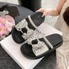 2025 Women's Summer Wear Cool Slippers with a Hundred Matching Thick-bottomed Rhinestone Bow Skirt Summer New French Flat-bottomed Drag