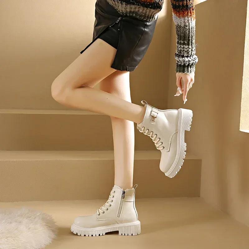 Women's Winter Fashion Boots Side Zip Round Head Keep Warm Women Shoes Middle Follow Square Heel Outdoor Leisure Comfortable