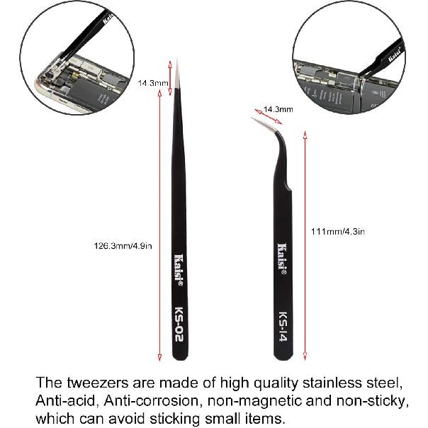 Kaisiking 6 Pcs Double Sided Soldering Assist Aid Repair Tool with 2 Precision Tweezers for Electronics Repair and Soldering