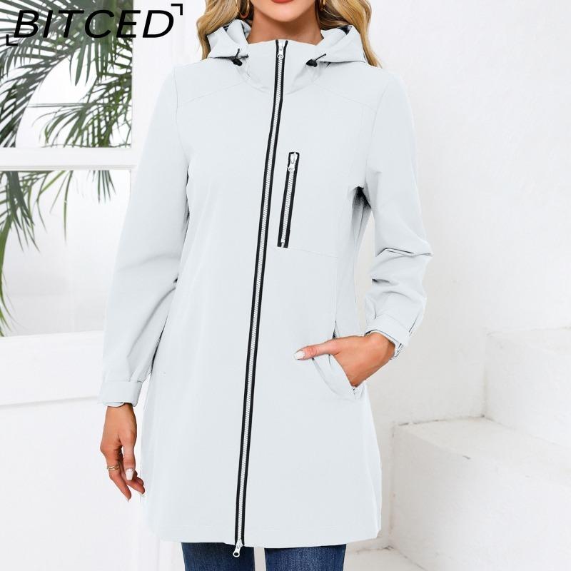 BITCED Women's Outdoor Sports Water-Resistant Trench Coat with Hood Long-Sleeved Spring/Autumn Loose-Fit Casual Windbreaker