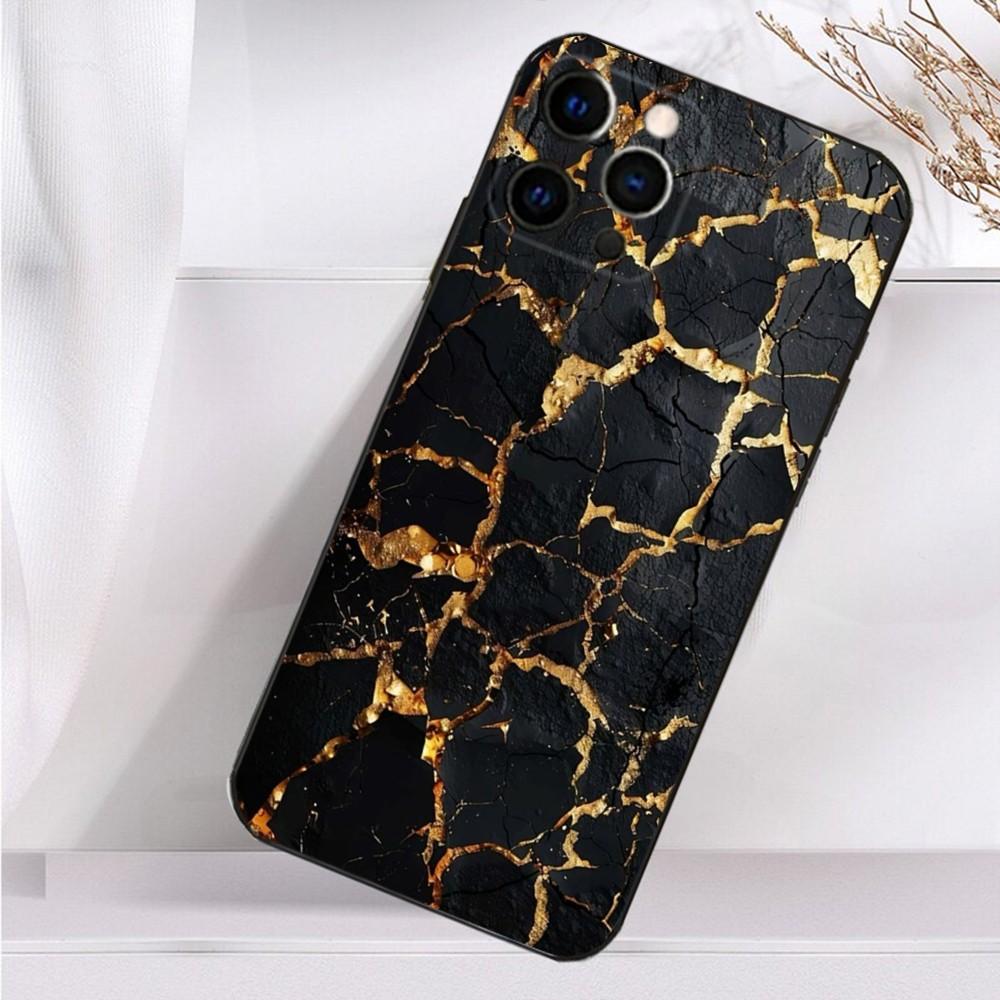B-Black Gold Marble Art Phone Case For iPhone 16,15,14,13,12,11 Plus,Pro Max,XS,X,XR,SE,Mini,8,7 Soft Silicone Black Cover