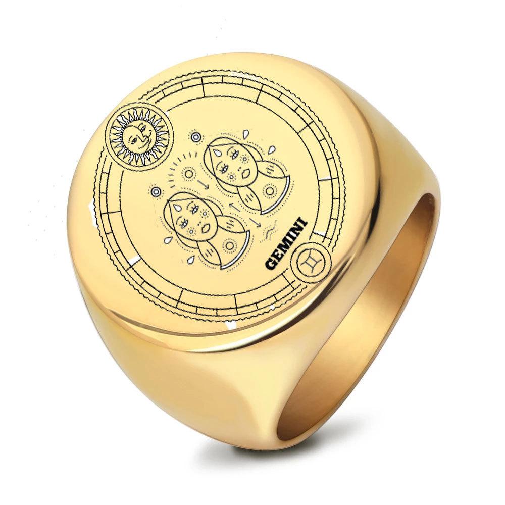 

Мужское кольцо из нержавеющей стали с круглым знаком зодиака 22 мм, модное ретро кольцо на указательный палец для мужчин No. 15