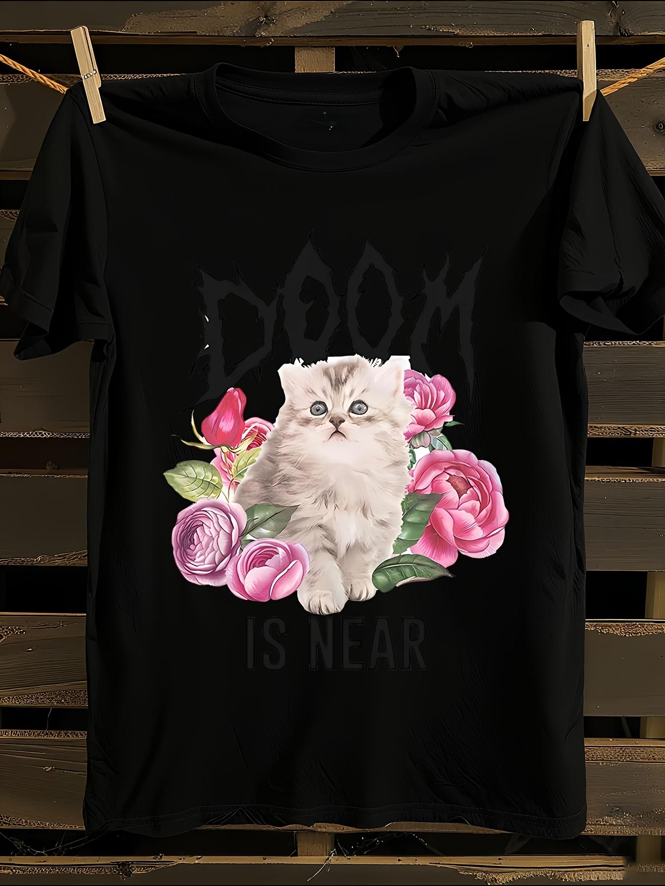 Gothic Kitten DOOM IS NEAR Print Cotton Tshirt L