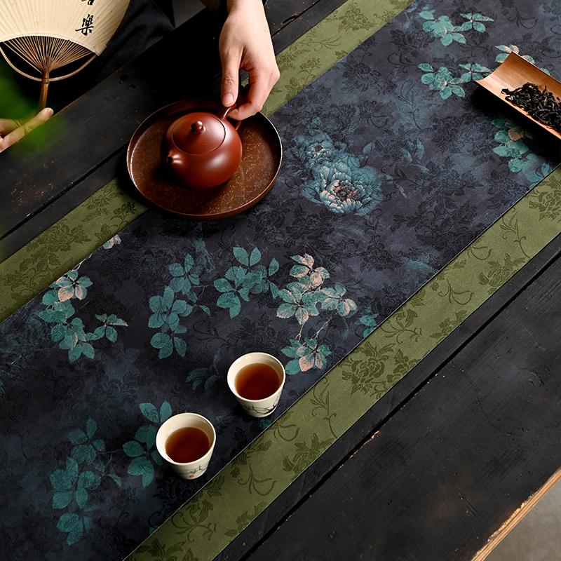 Tea Mat Waterproof and Non-slip Tea Mat Light Luxury High-end Handmade Zen Table Flag New Chinese Table Fabric Tea Flag