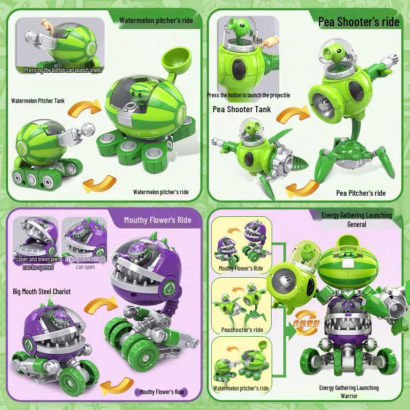 Plants vs. Zombies 2 Transforming Toys: Peashooter, Chomper, Shark, Doctor, Mecha, Giant Boy