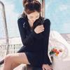 Korean Style Long Sleeve Skirted One-Piece Bikini Swimsuit with Sun Protection - Women's Conservative Slimming Swimwear