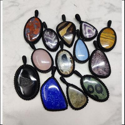 Natural Jasper and Agate Gemstone Boho Macrame Pendent For Jewelry Making Use Healing Stone