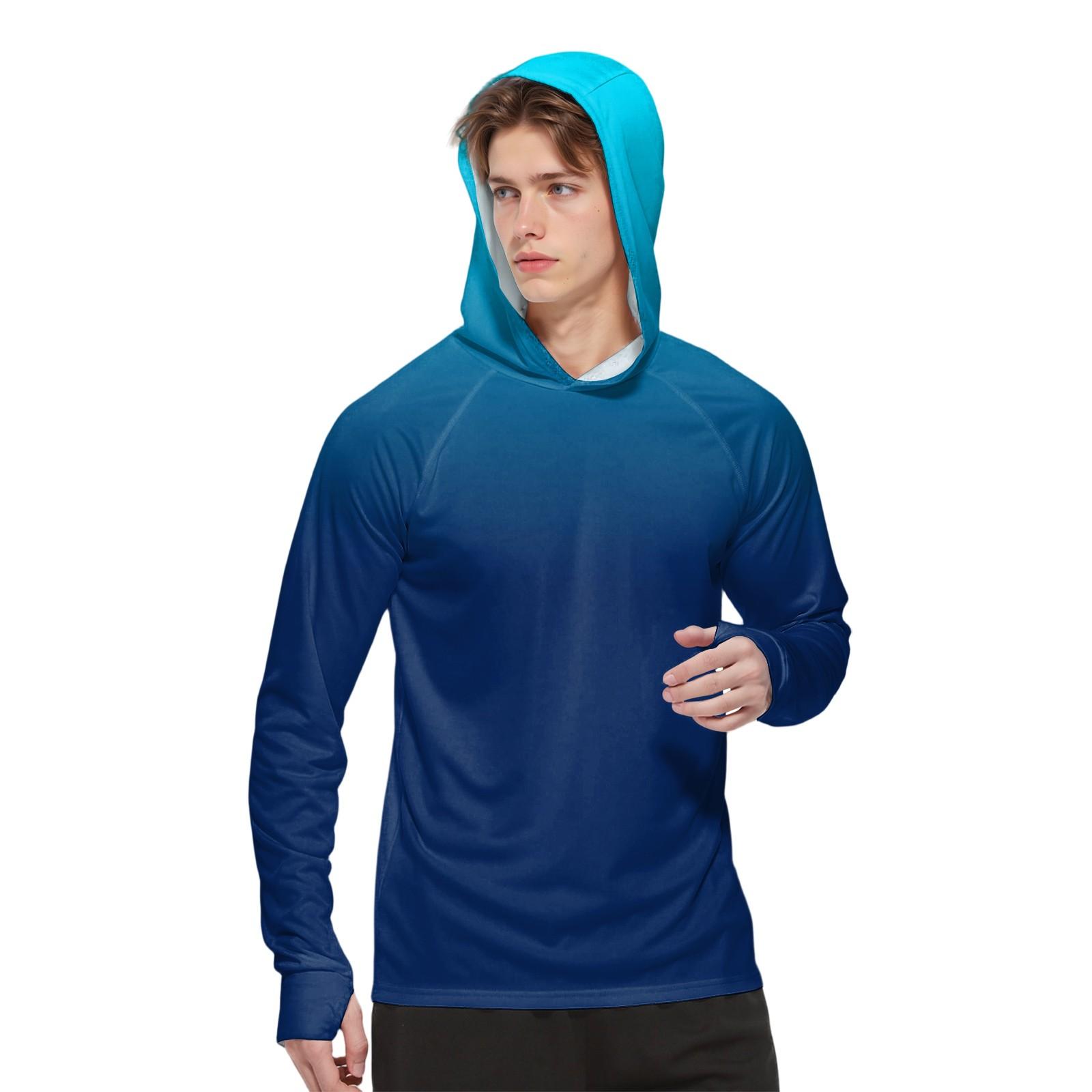 Мужская модная рубашка с длинным рукавом с принтом и капюшоном SPFUV L синий 1965₽