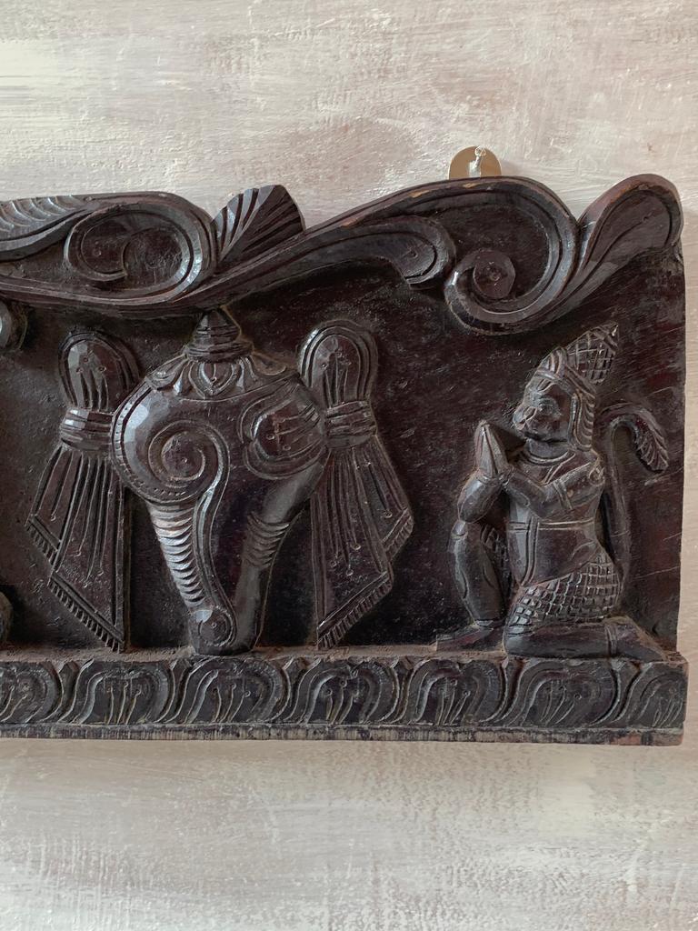 Hand Carved Wooden Tirupati Balaji Wall Panel: Hindu God Decor