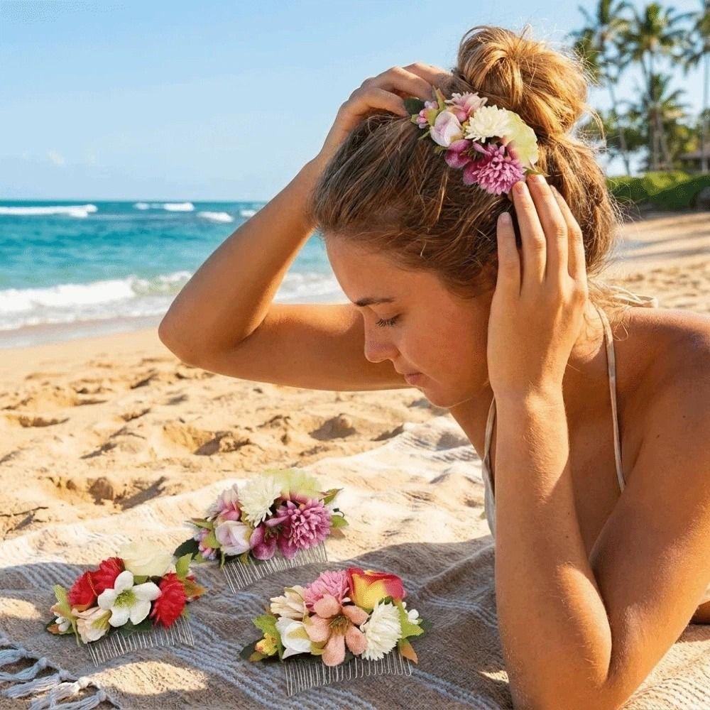 Spring Romantic Flower Hair Comb Simulation Floral Metal Bridal Hair Accessories Exquisite Vintage Bridesmaid Headwear Beach