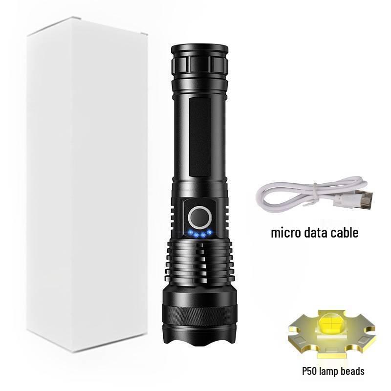 P50 Waterproof Zoomable Flashlight with Power Display and Multi-Function Lighting