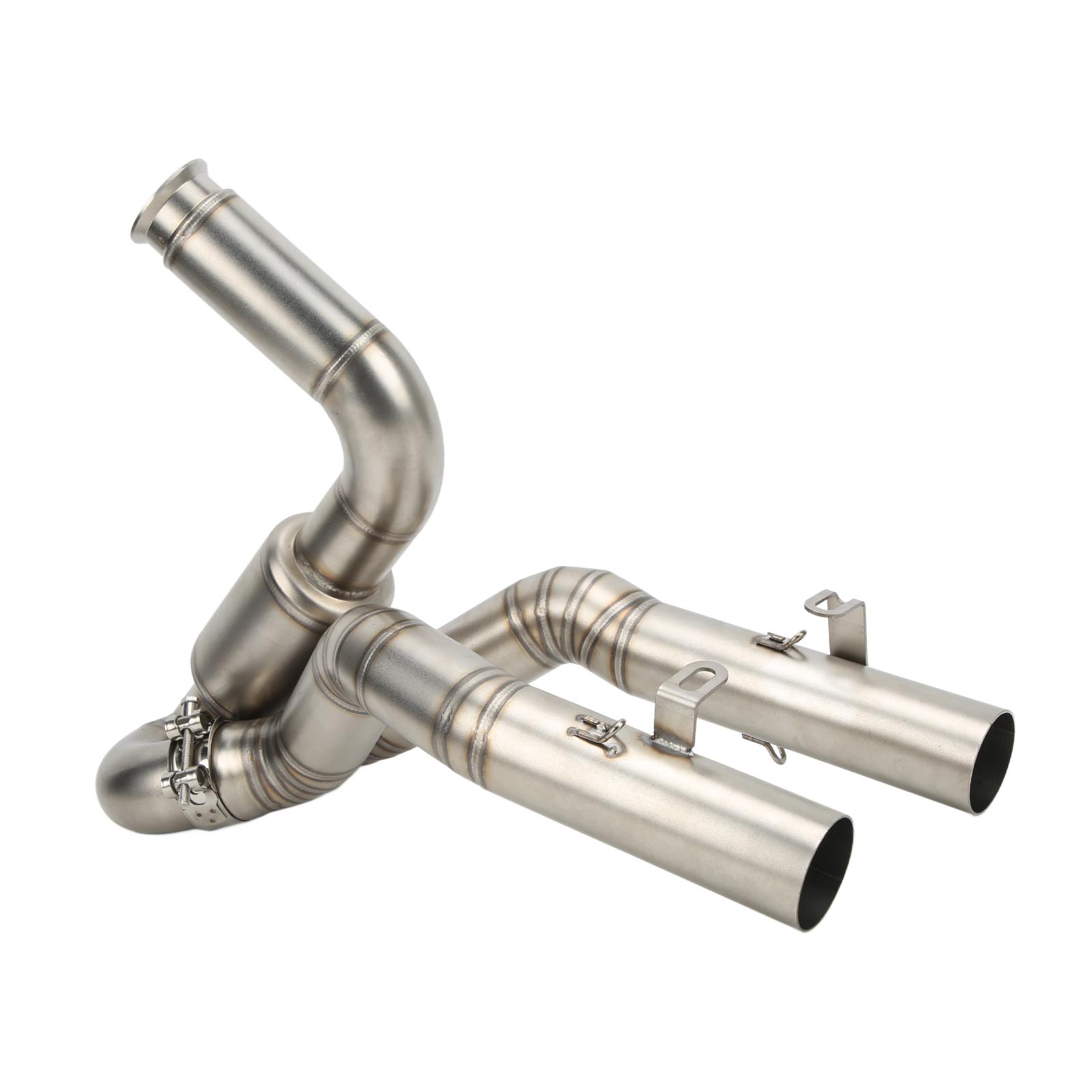 

Exhaust Middle Mid Pipe Stainless Steel Link Tube Dual Outlet for Motorcycle Modification