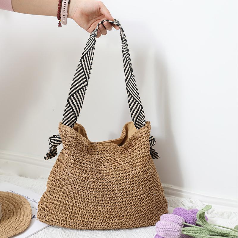Fashi Straw Beach Basket Bag Women Rattan Shoulder Bag Large Capacity Hand-made Woven Handbag Female Purse Totes