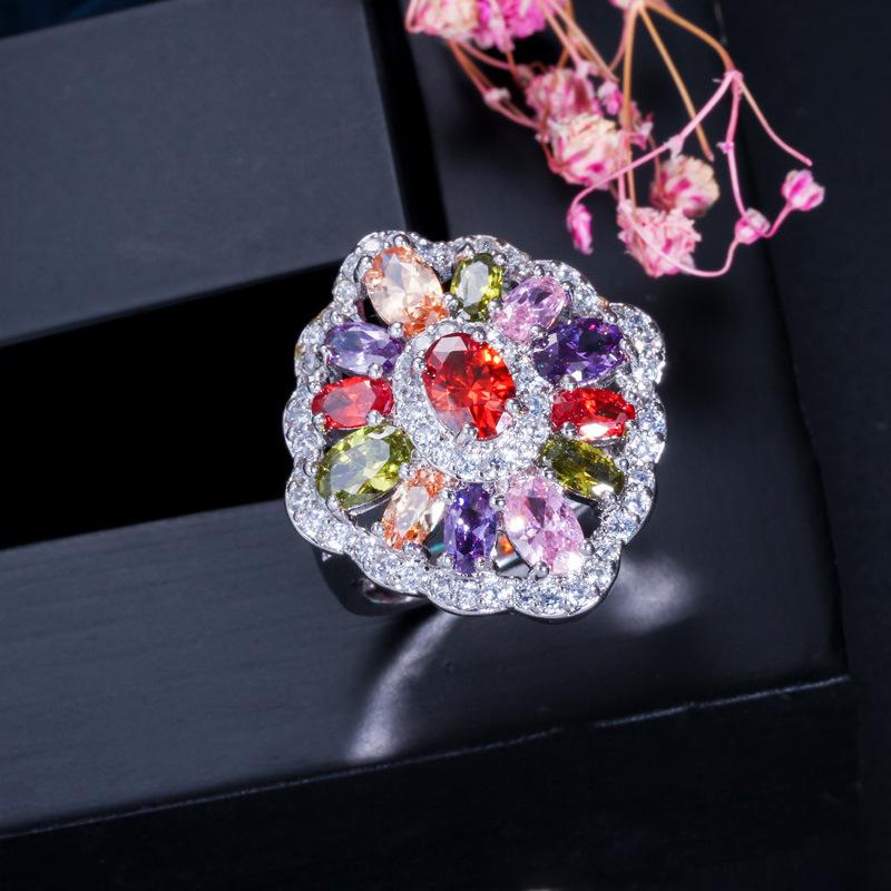 Colored Ring Aaa Zircon Platinum Plated Ladies Ring Jewelry