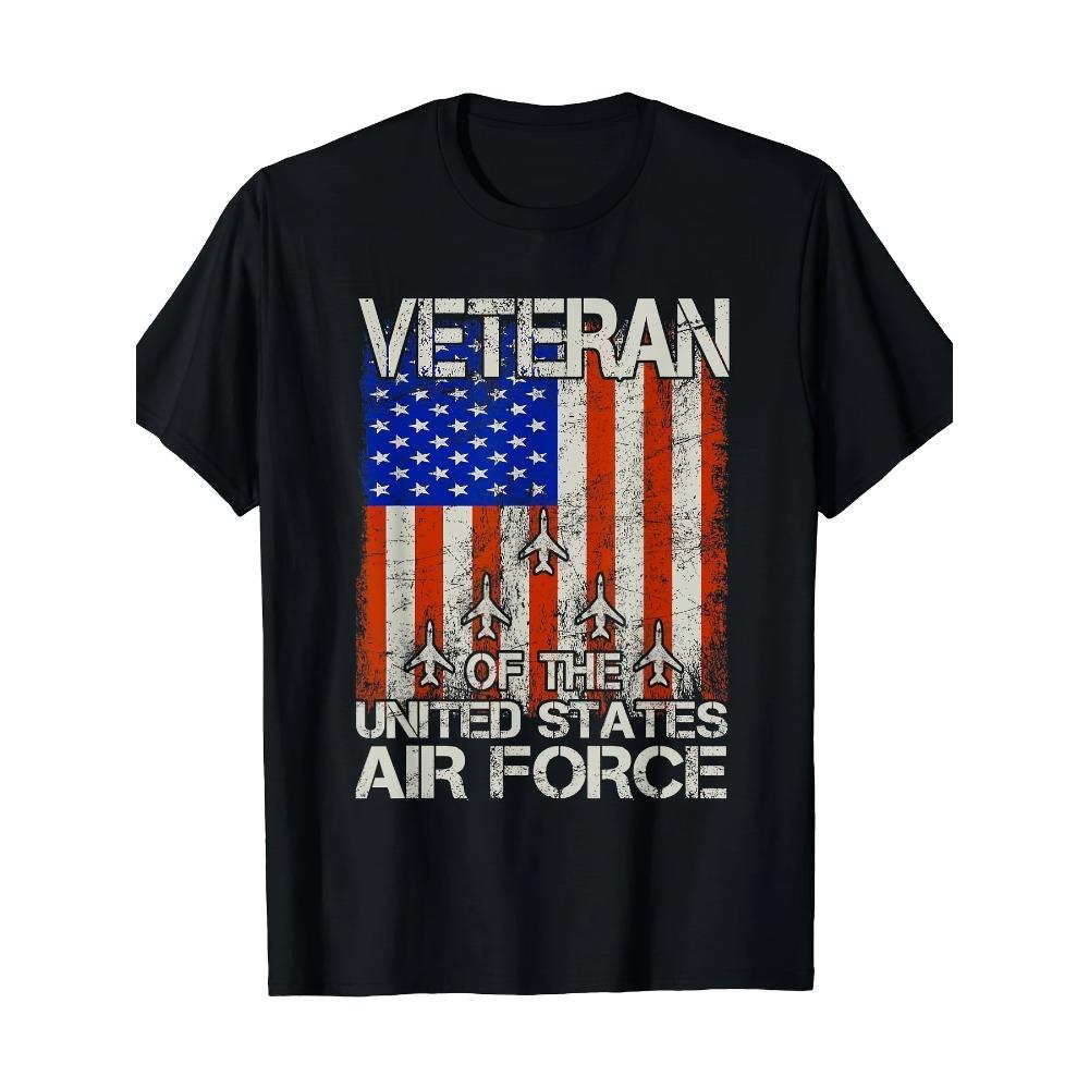 Men's & Women's United States Air Force Veteran T-Shirt - Heavyweight 220gsm Graphic Tee with Air Force Flag & Service Dog Tags