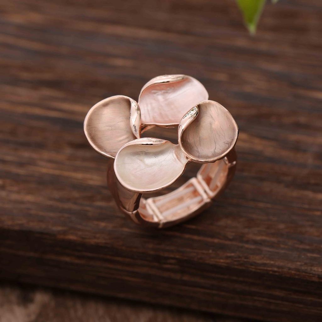 Enamel Geometric Flower Elastic Ring, Women's Fashion High-end Rose Alloy Ring