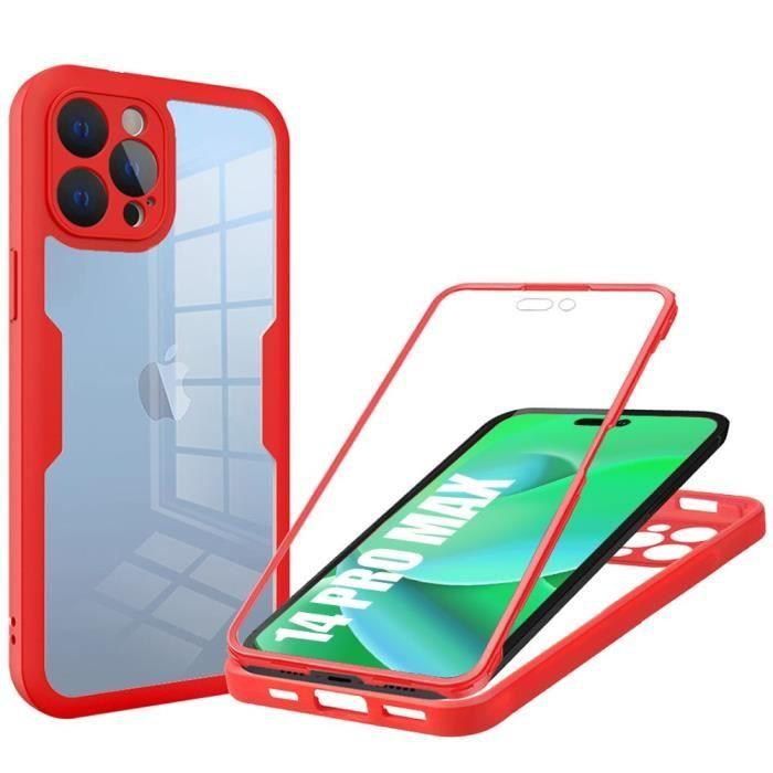 Coque de protection - PROSHOP - pour iPhone 14 Pro Max - Transparent Rouge - Protection 360° - PC Rigide