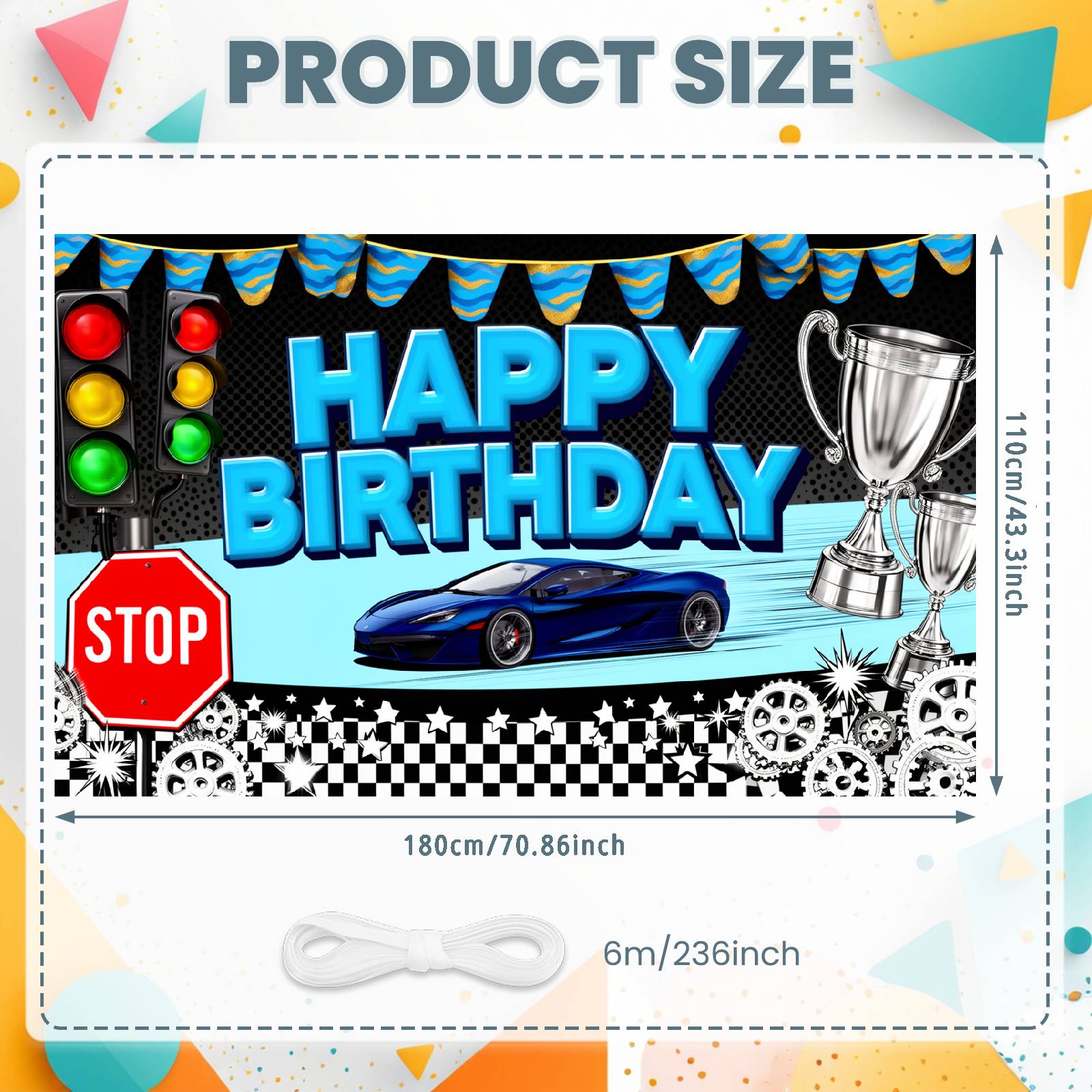 

Birthday Party Banner Stop Sign Graphic Banner Birthday Photo Background Trophy Ornament Racing Party Display For Party