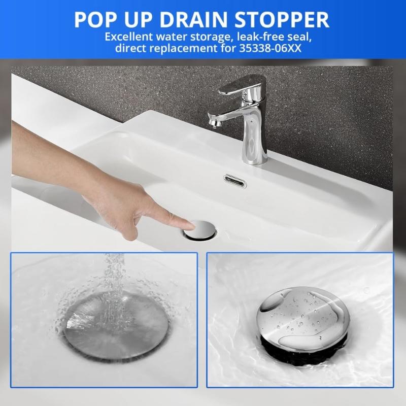 Plastic Popups Drain Stoppers 972098A Push Down Drain Stoppers for Secure Seal & Easy Installation In Bathrooms