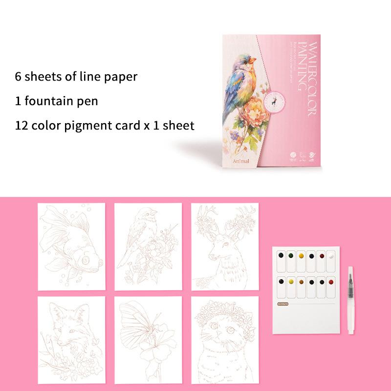 1Set Creative Watercolor Painting Set With 12-Color Solid Paint Kids Stress Relief Coloring Book Parent-Child Watercolor Art Kit