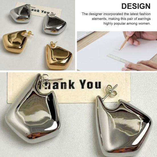 1 Pair Chunky Earrings for Women, Polished Geometric Dangle Earrings, Large Statement Jewelry Accessories