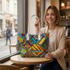 Vibrant Geometric Pattern Tote Bag Fashion Portable Casual Large Capacity Daily Shoulder Handbag for Women