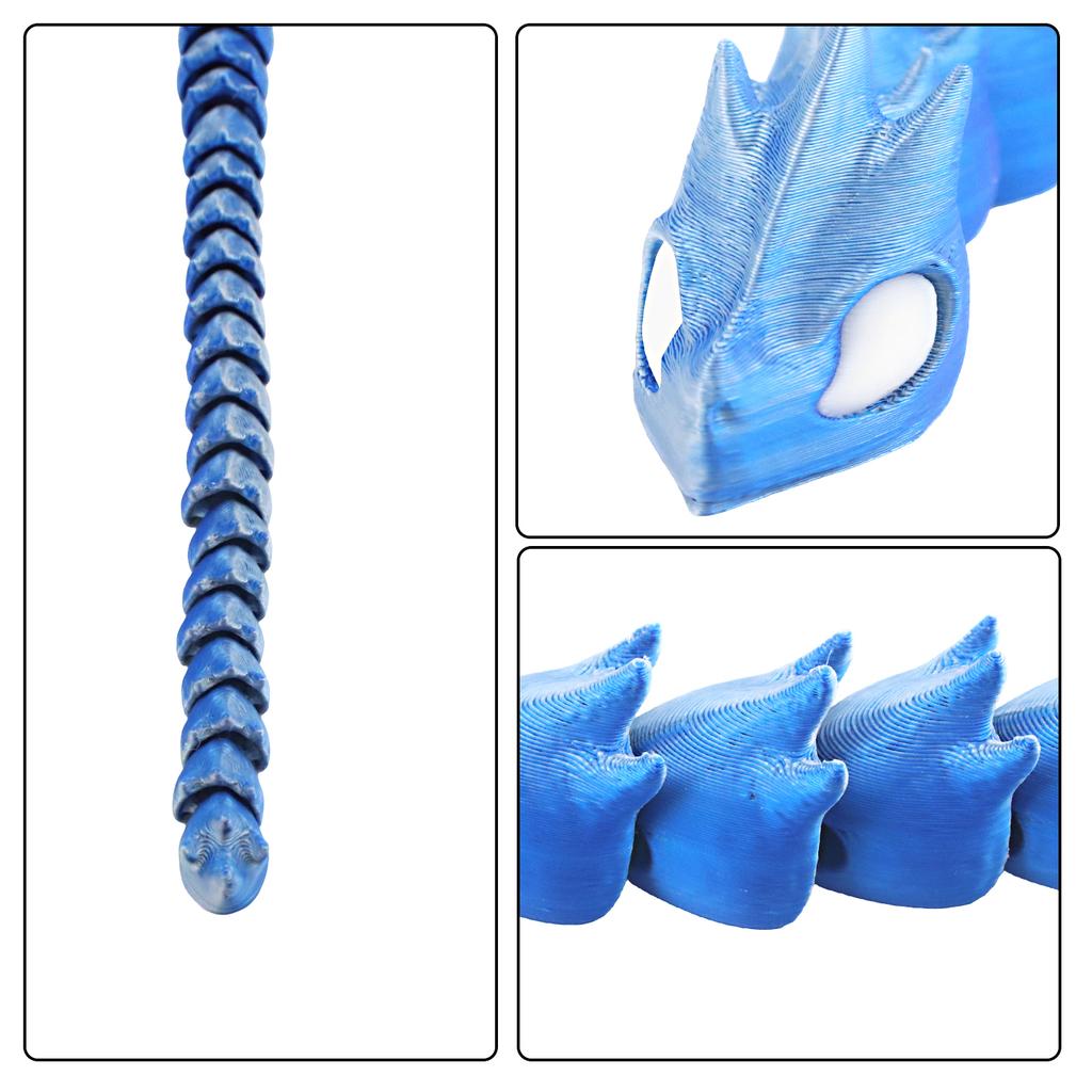 3D Printed Blue Silver Mecha Battle Dragon, Model Ornaments, Entertainment Toys, 3D Multi-Color Printing Technology Gifts