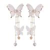 Korean Butterfly Tassel Earrings with Lace, Rhinestones, and Pearls