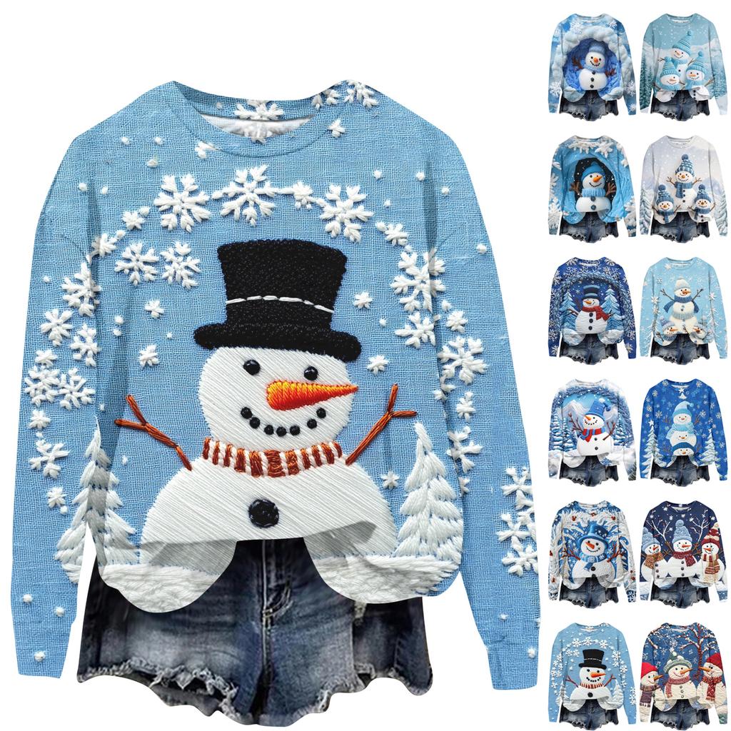 Ladies' Christmas Printed Casual Long Sleeved Round Neck Sports Hoodie Top