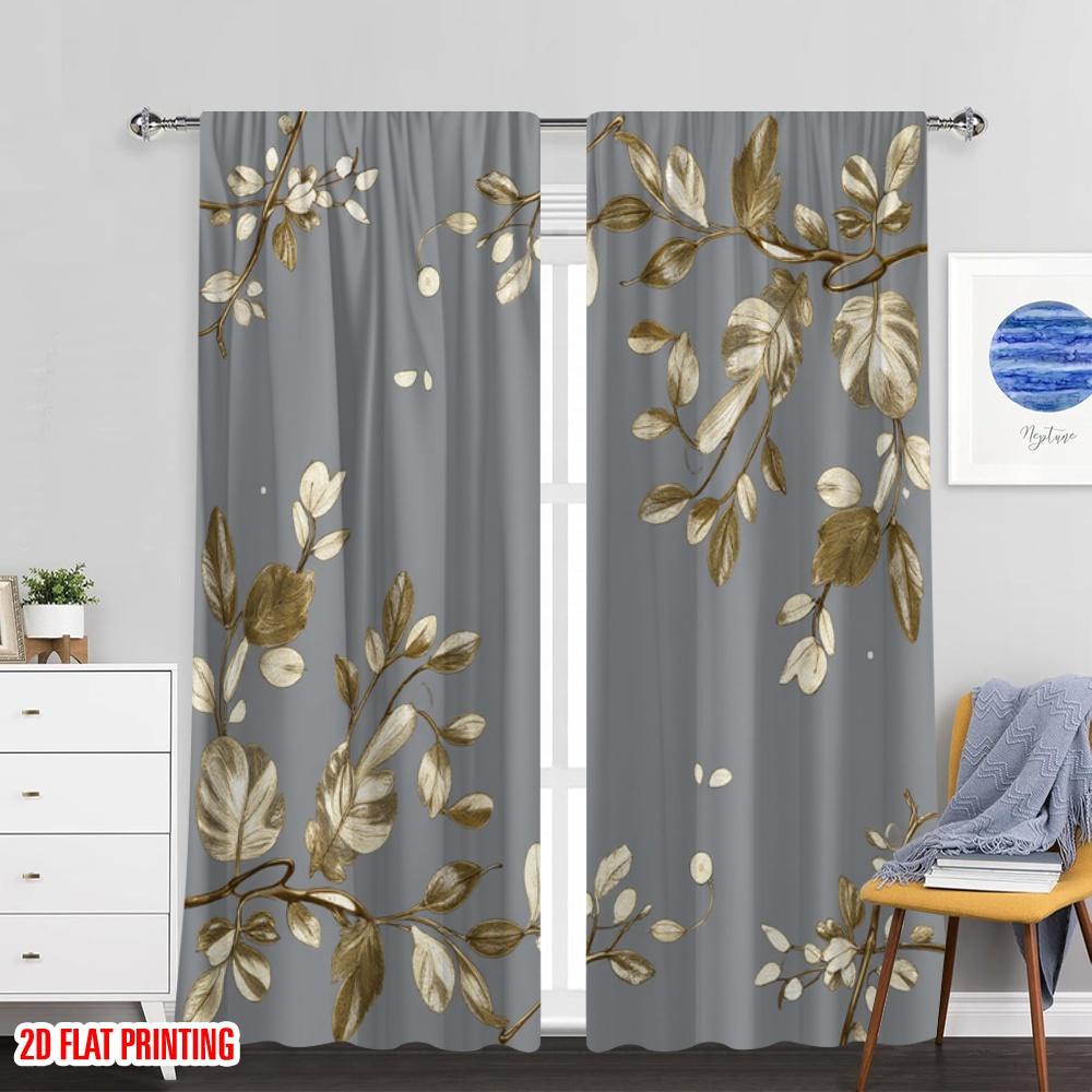 Set Of 2 Flat Printing Party Window Curtains Leaf Versatile Polyester Fabric Without Electricity Spring Holiday Decor Curtain